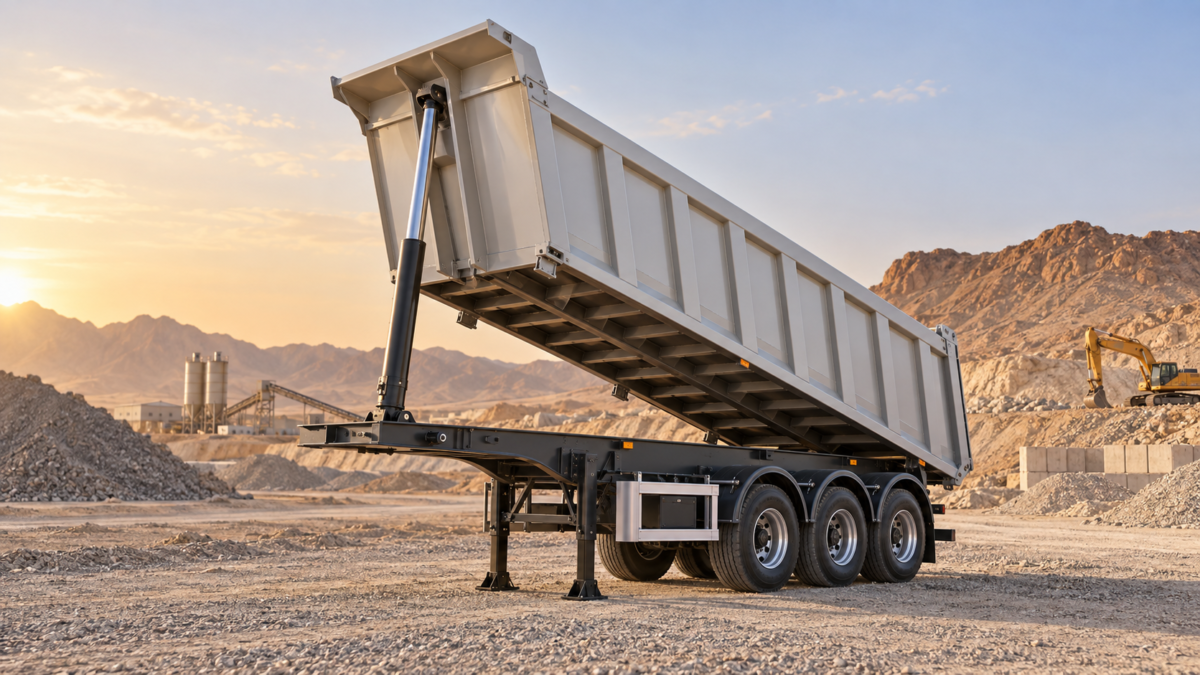 Illustration of a hydraulic dump semi trailer for Saudi Arabia construction transport