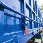 3 Axle-Blue – Flatbed Full Trailer-6-Side Board Latch