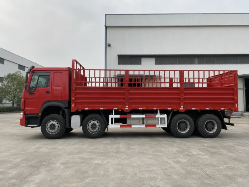 8×4 HOWO 371 red dropside cargo truck-1