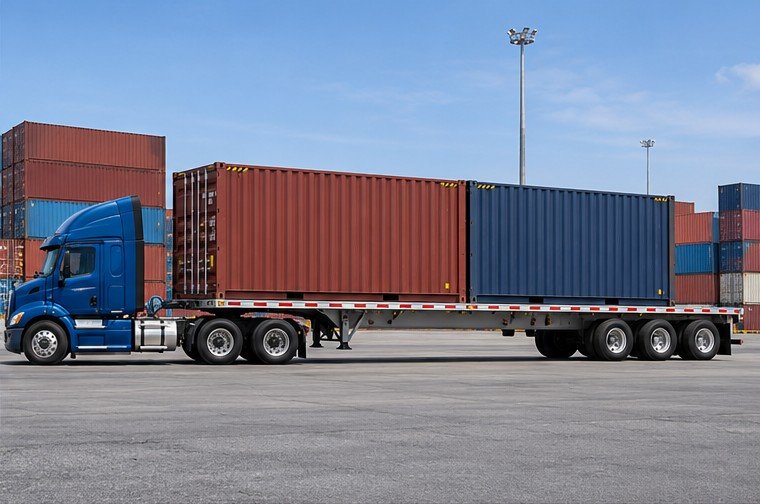 Illustration of case flatbed container transport