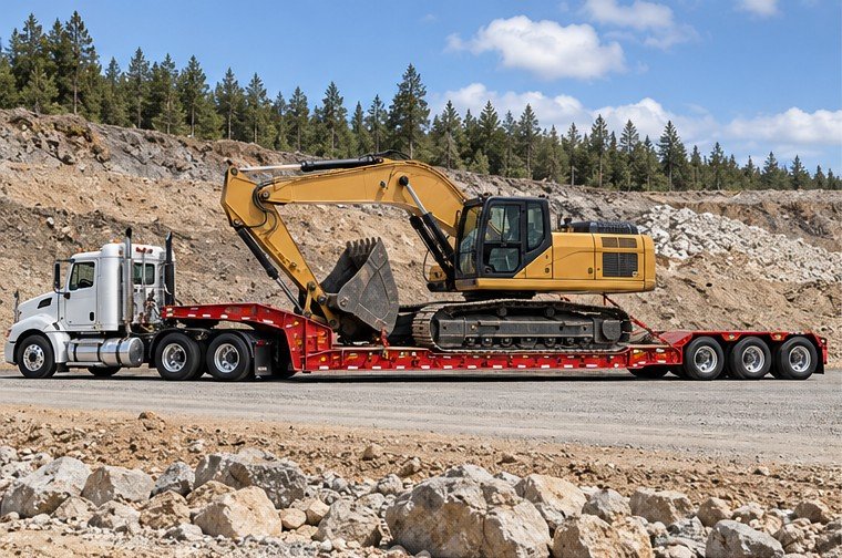 Illustration of case lowbed excavator transport
